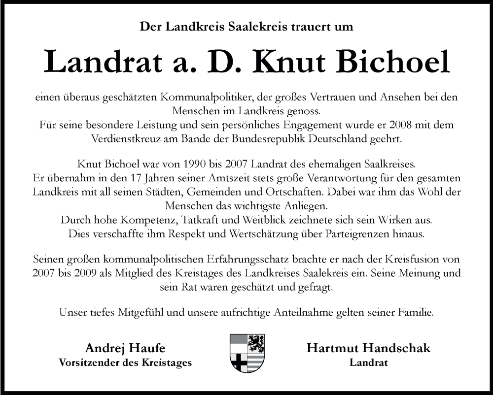  Traueranzeige für Knut Bichoel vom 27.05.2023 aus Mitteldeutsche Zeitung Halle/Saalkreis