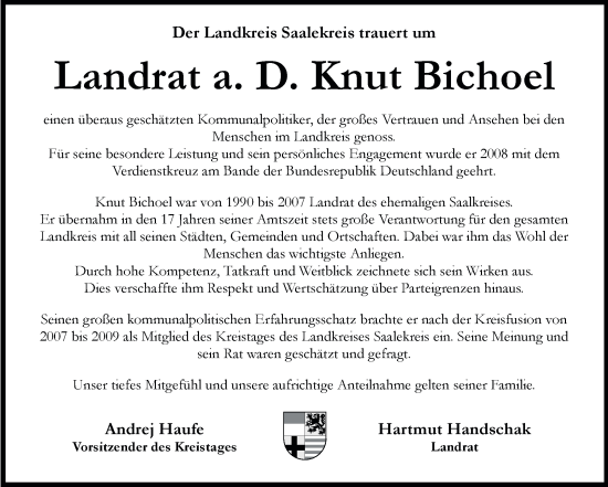 Traueranzeige von Knut Bichoel von Mitteldeutsche Zeitung Halle/Saalkreis