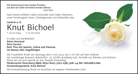 Traueranzeige von Knut Bichoel von Mitteldeutsche Zeitung Halle/Saalkreis