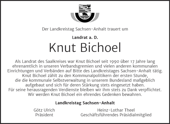Traueranzeige von Knut Bichoel von Mitteldeutsche Zeitung Halle/Saalkreis