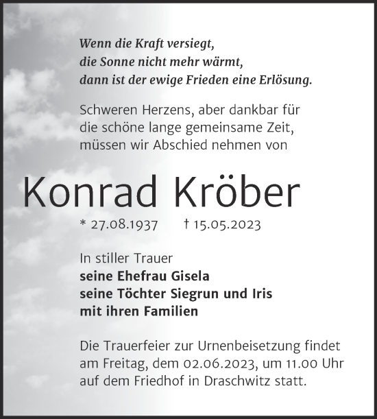 Traueranzeige von Konrad Kröber von Trauerkombi Zeitz