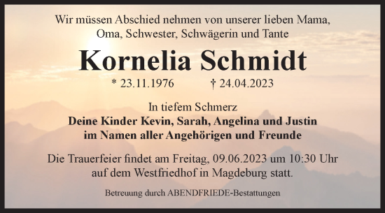 Traueranzeige von Kornelia Schmidt von Volksstimme Magdeburg