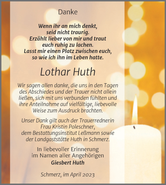 Traueranzeige von Lothar Huth von Trauerkombi Bitterfeld