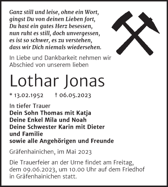 Traueranzeige von Lothar Jonas von Trauerkombi Wittenberg