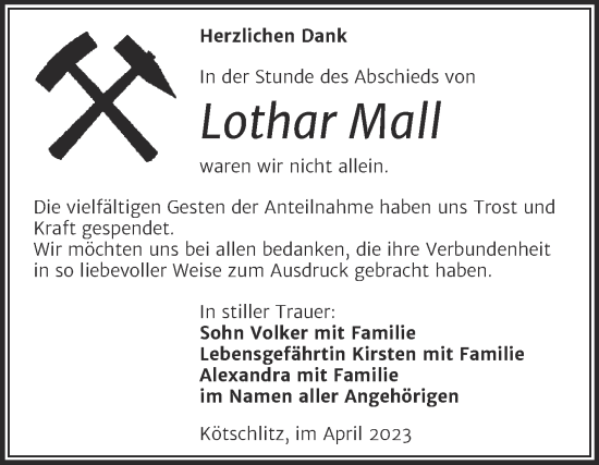 Traueranzeige von Lothar Mall von Trauerkombi Merseburg