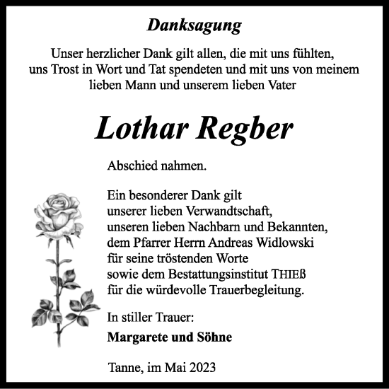 Traueranzeige von Lothar Regber von Volksstimme Wernigerode