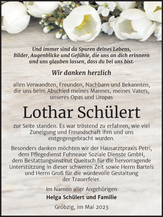 Traueranzeige von Lothar Schülert von Trauerkombi Köthen
