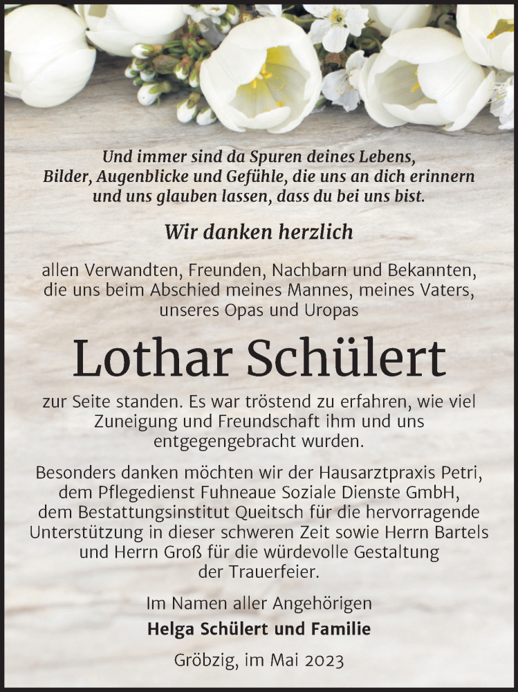  Traueranzeige für Lothar Schülert vom 20.05.2023 aus Trauerkombi Köthen