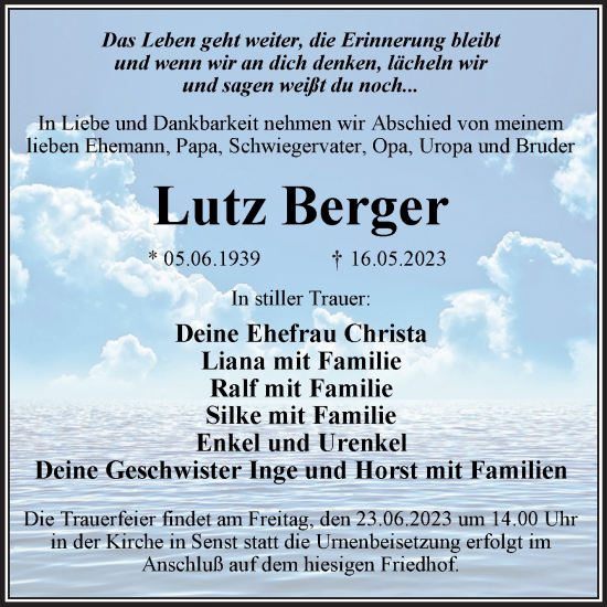 Traueranzeige von Lutz Berger von Trauerkombi Wittenberg