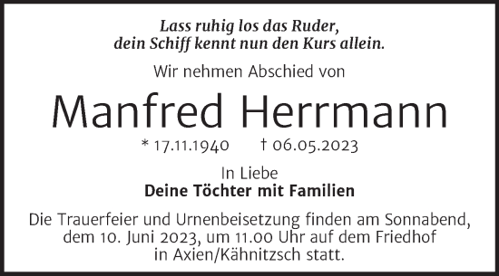 Traueranzeige von Manfred Herrmann von Trauerkombi Wittenberg