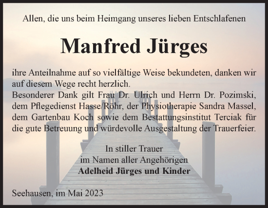 Traueranzeige von Manfred Jürges von Volksstimme Oschersleben/Wanzleben