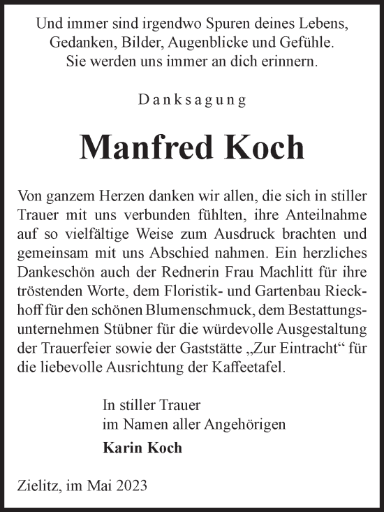 Traueranzeige von Manfred Koch von Volksstimme Magdeburg