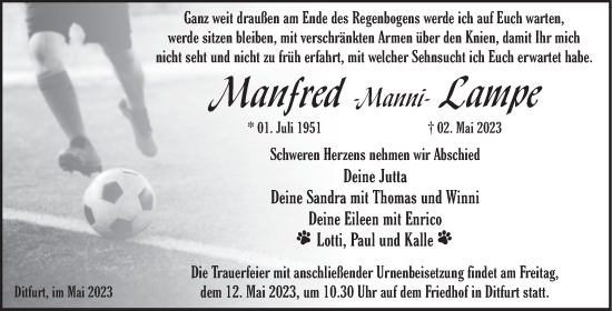 Traueranzeige von Manfred Lampe von Trauerkombi Quedlinburg