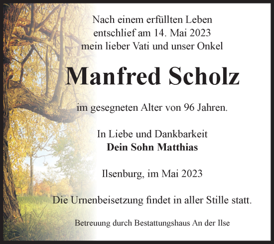 Traueranzeige von Manfred Scholz von Volksstimme Wernigerode