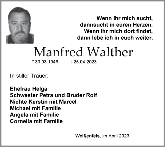 Traueranzeige von Manfred Walther von Trauerkombi Weißenfels