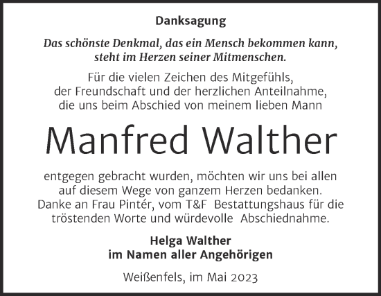 Traueranzeige von Manfred Walther von Trauerkombi Weißenfels