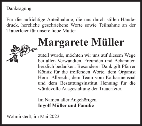 Traueranzeige von Margarete Müller von Volksstimme Haldensleben/Wolmirstedt