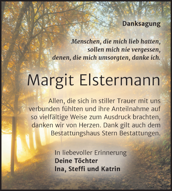 Traueranzeige von Margit Elstermann von Trauerkombi Wittenberg