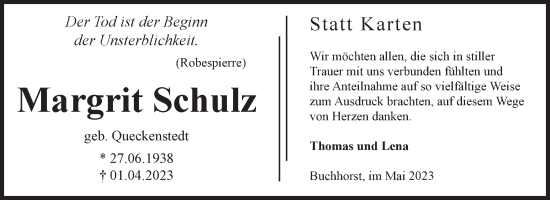 Traueranzeige von Margrit Schulz von Volksstimme Altmark West