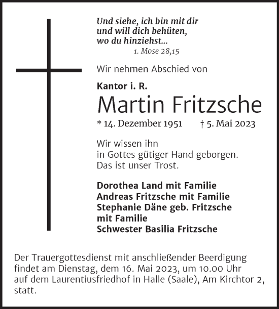 Traueranzeige von Martin Fritzsche von Mitteldeutsche Zeitung Halle/Saalkreis