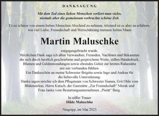 Traueranzeige von Martin Maluschke von Volksstimme Burg/Genthin