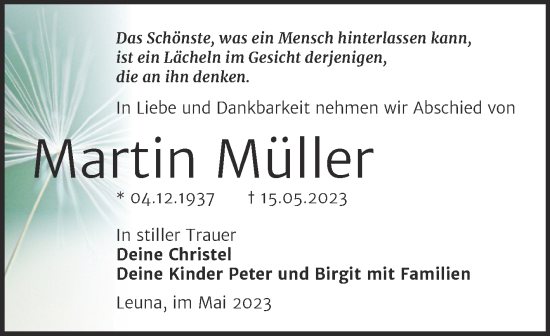 Traueranzeige von Martin Müller von Trauerkombi Merseburg