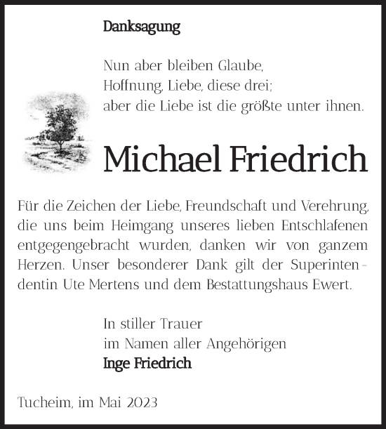 Traueranzeige von Michael Friedrich von Volksstimme Burg/Genthin