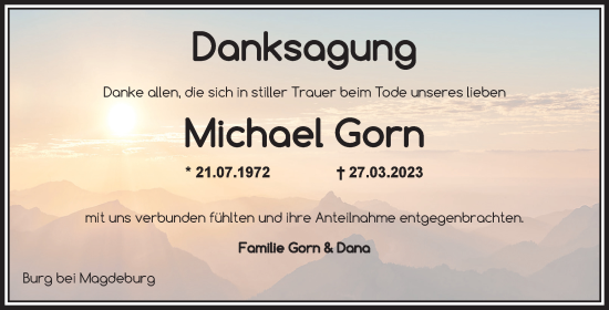 Traueranzeige von Michael Gorn von Volksstimme Burg/Genthin