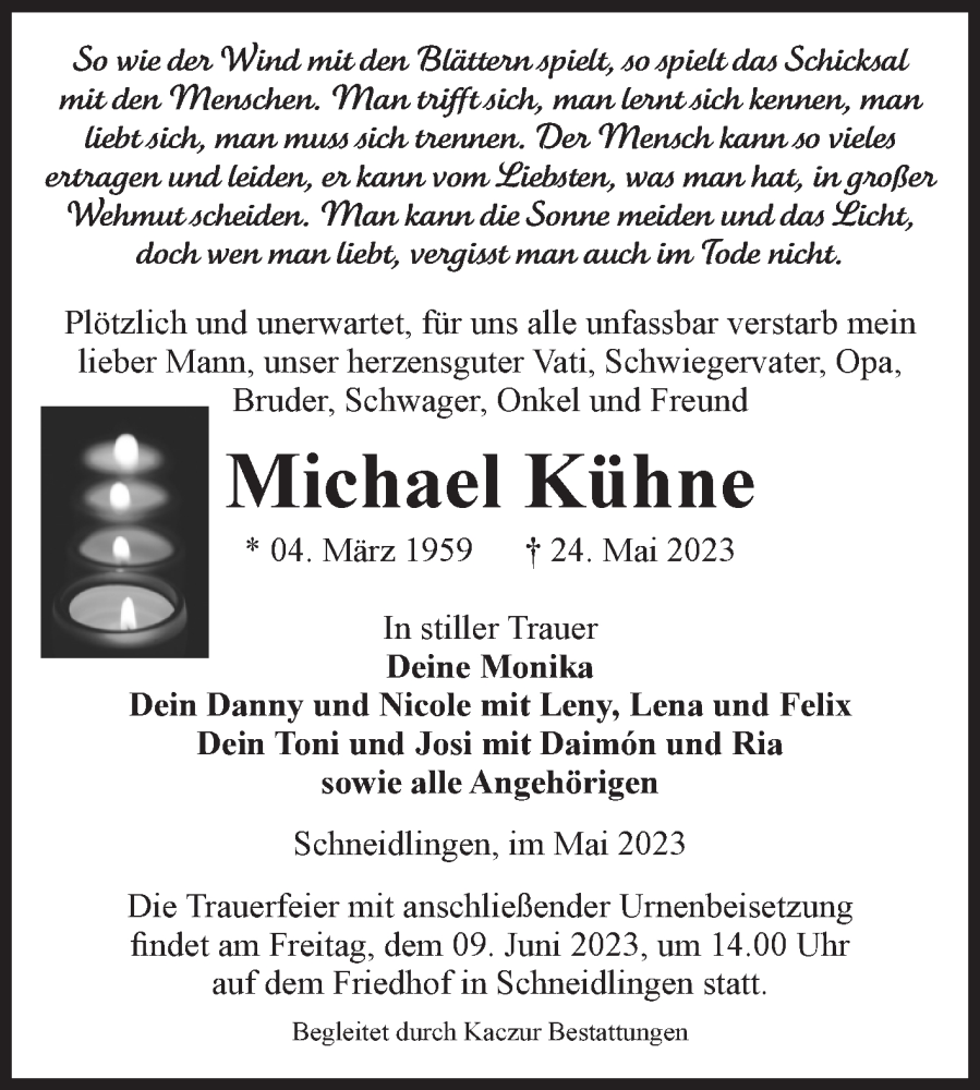  Traueranzeige für Michael Kühne vom 27.05.2023 aus Volksstimme Staßfurt