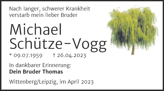 Traueranzeige von Michael Schütze-Vogg von Trauerkombi Wittenberg