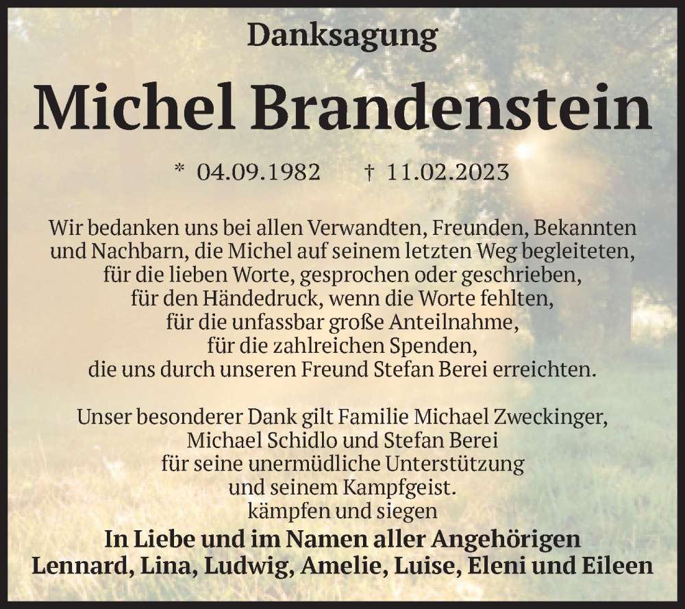  Traueranzeige für Michel Brandenstein vom 06.05.2023 aus Mitteldeutsche Zeitung