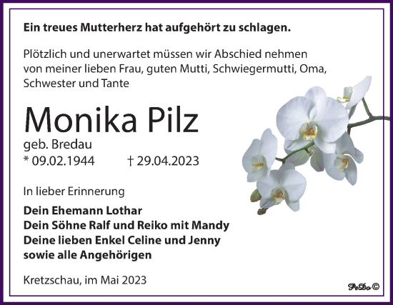 Traueranzeige von Monika Pilz von Trauerkombi Zeitz