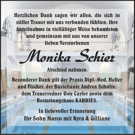 Traueranzeige von Monika Schier von Trauerkombi Quedlinburg