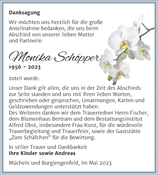Traueranzeige von Monika Schöpper von Trauerkombi Merseburg