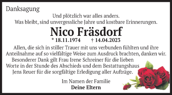 Traueranzeige von Nico Fräsdorf von Volksstimme Magdeburg
