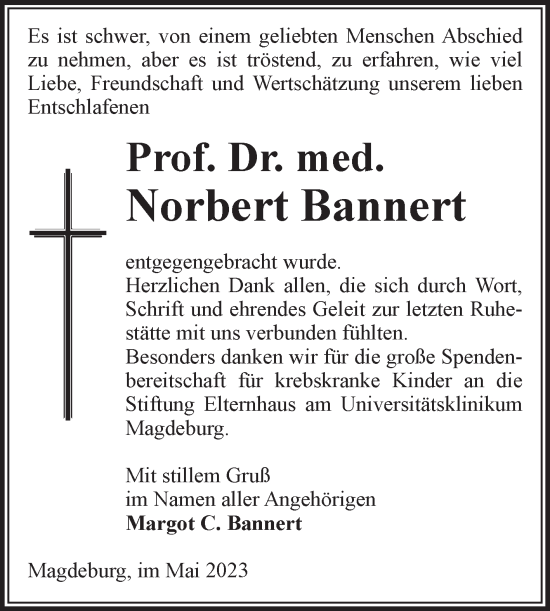 Traueranzeige von Norbert Bannert von Volksstimme Magdeburg