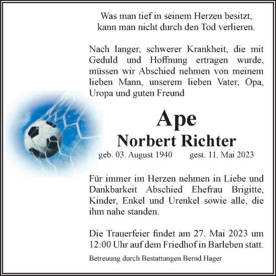 Traueranzeige von Norbert Richter von Volksstimme Magdeburg
