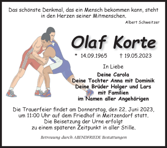 Traueranzeige von Olaf Korte von Volksstimme Magdeburg