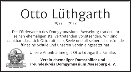 Traueranzeige von Otto Lüthgarth von Trauerkombi Merseburg