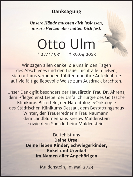 Traueranzeige von Otto Ulm von Trauerkombi Bitterfeld