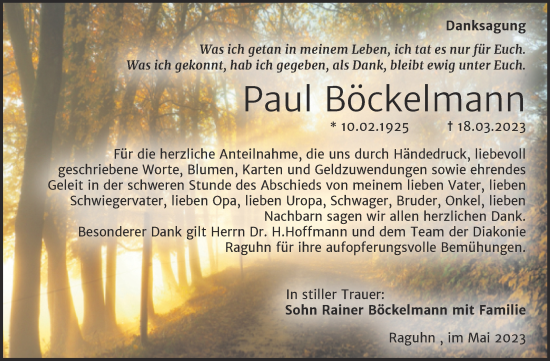 Traueranzeige von Paul Böckelmann von Trauerkombi Bitterfeld