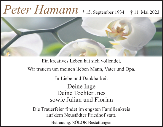 Traueranzeige von Peter Hamann von Volksstimme Magdeburg
