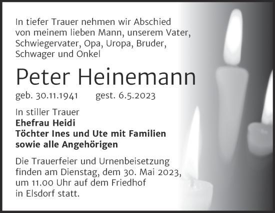 Traueranzeige von Peter Heinemann von Trauerkombi Köthen