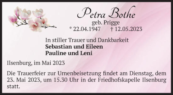 Traueranzeige von Petra Bothe von Volksstimme Wernigerode