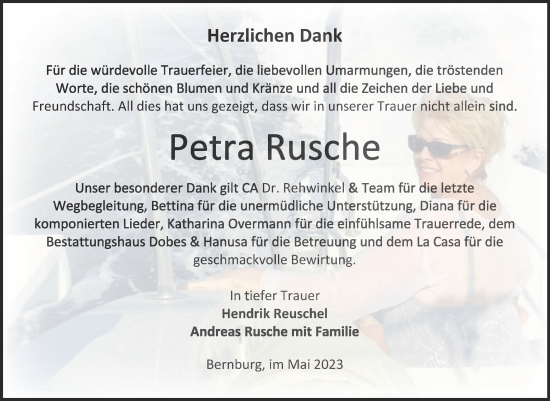 Traueranzeige von Petra Rusche von Trauerkombi Bernburg