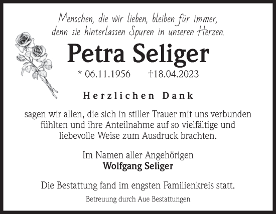 Traueranzeige von Petra Seliger von Volksstimme Magdeburg