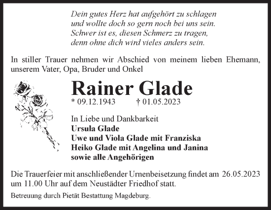 Traueranzeige von Rainer Glade von Volksstimme Magdeburg