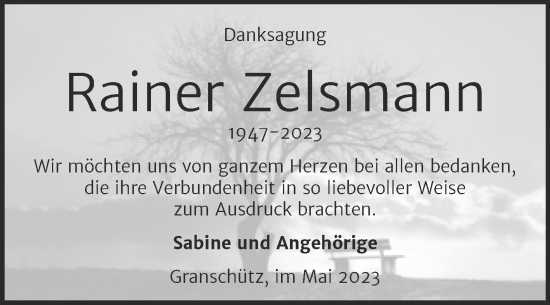 Traueranzeige von Rainer Zelsmann von Trauerkombi Weißenfels