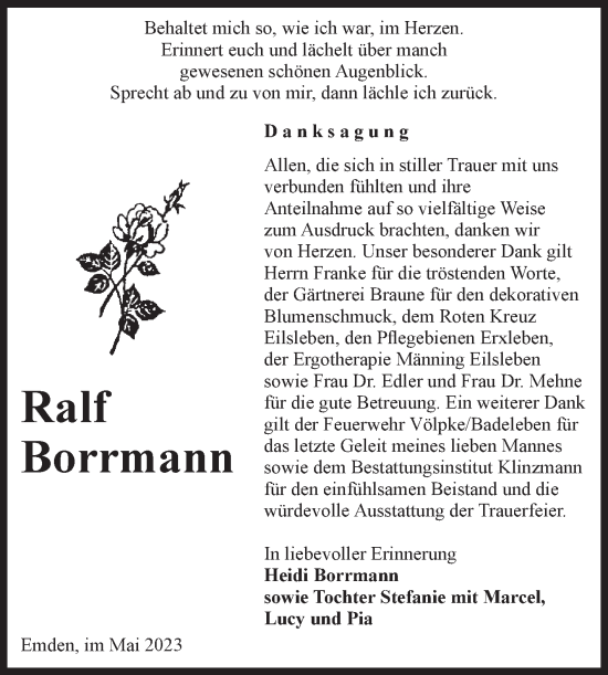 Traueranzeige von Ralf Borrmann von Volksstimme Oschersleben/Wanzleben