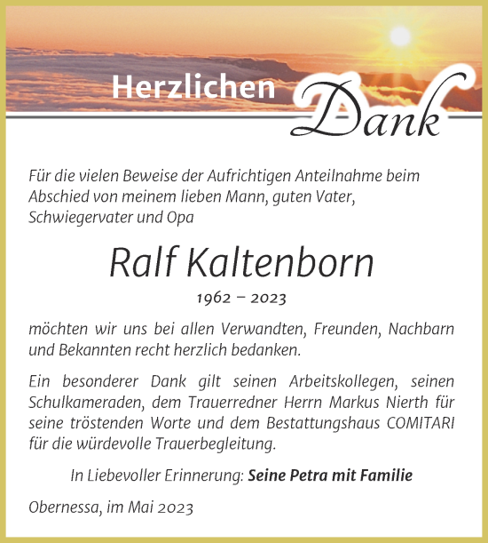 Traueranzeige von Ralf Kaltenborn von Trauerkombi Weißenfels